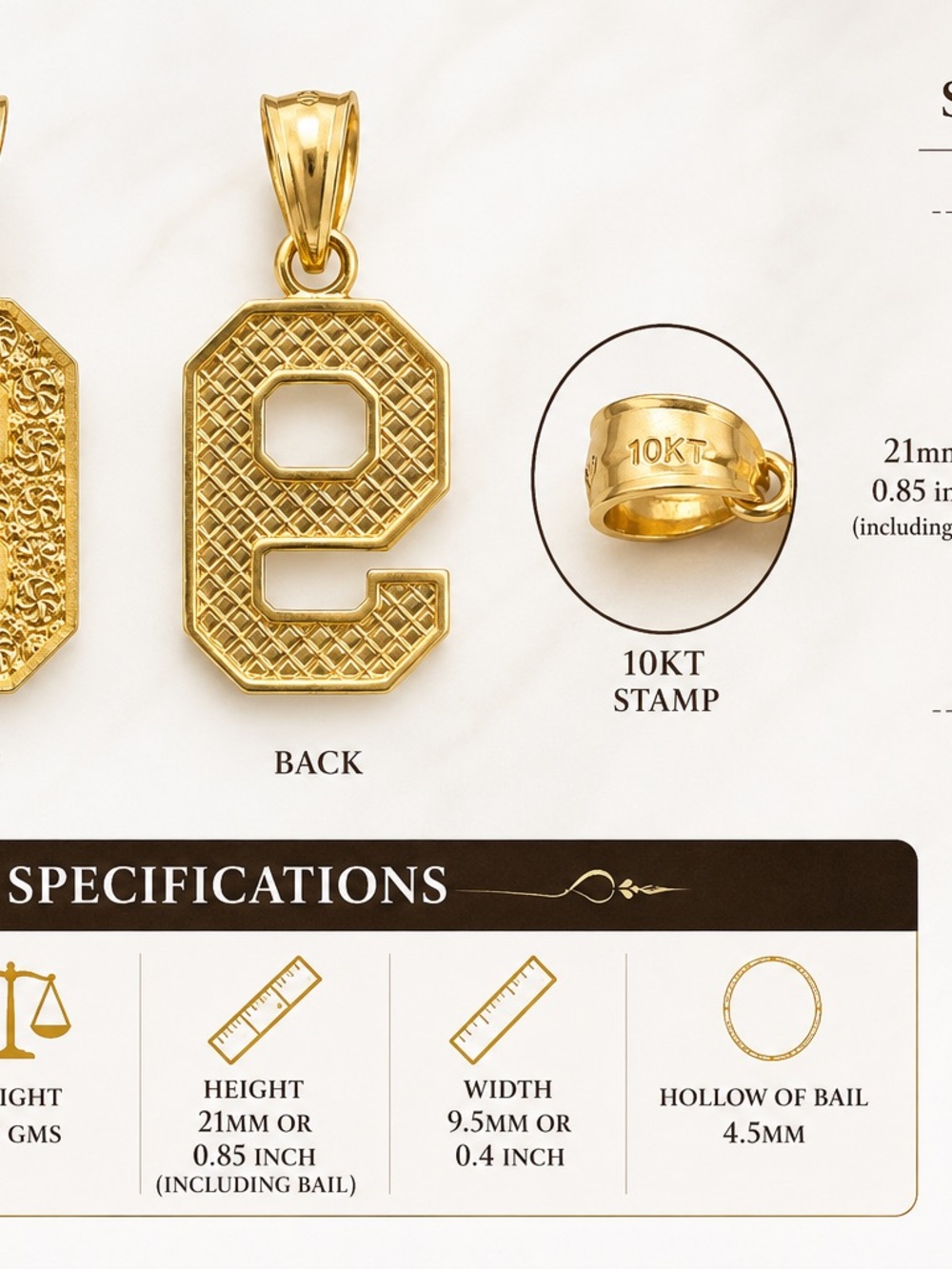 10KT Gold Letter 'E' Pendant - Women's Jewelry